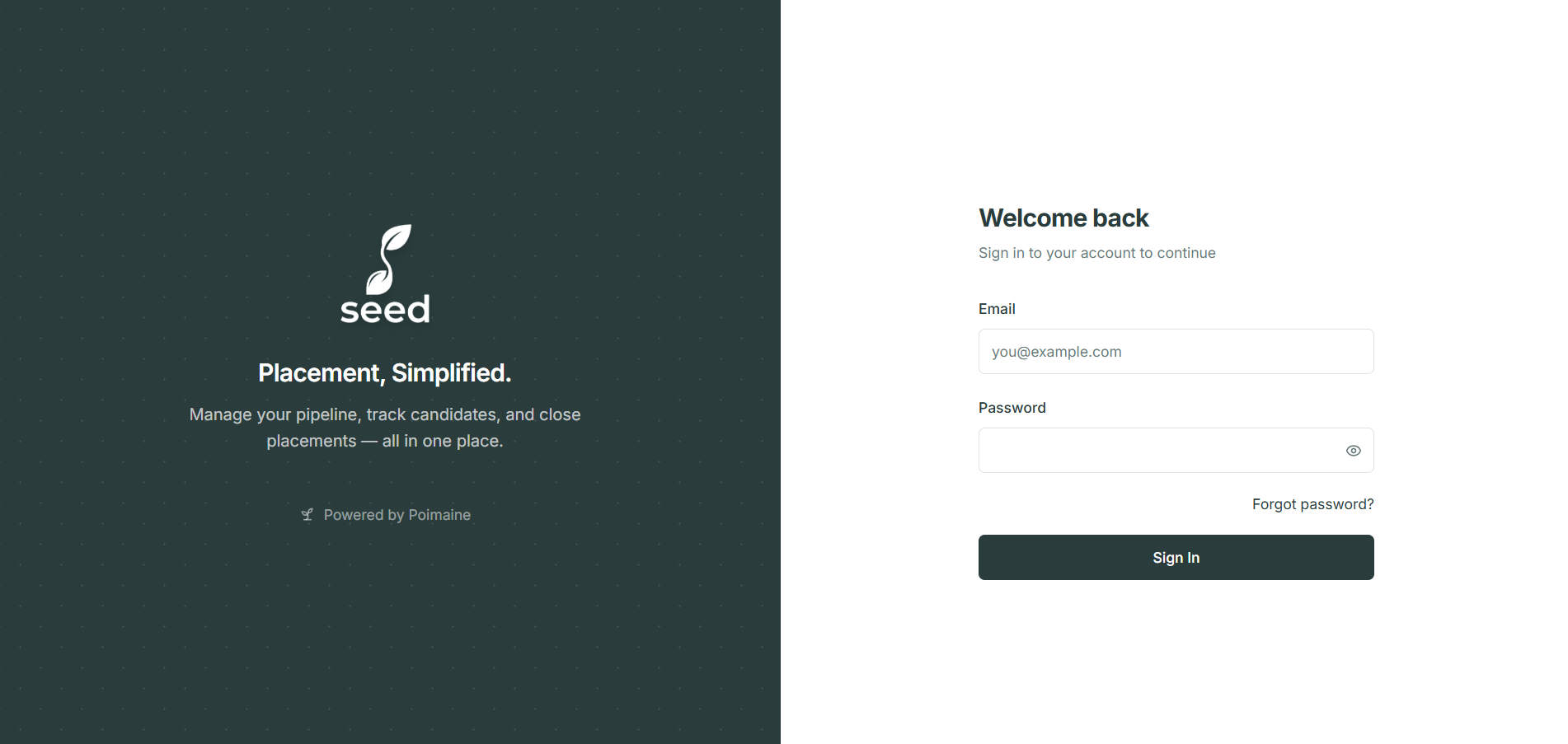 The Seed sign-in screen: Placement, simplified.
